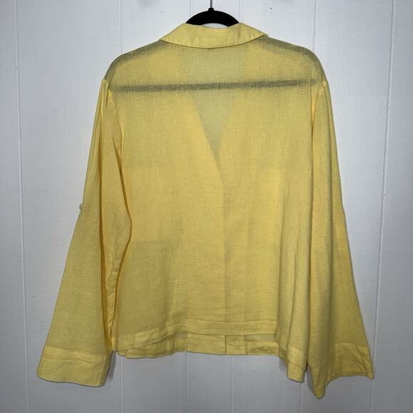 J. Crew Women’s Camp Collar Shirt Featherweight Linen Blend Yellow Size 16 - Picture 2 of 6